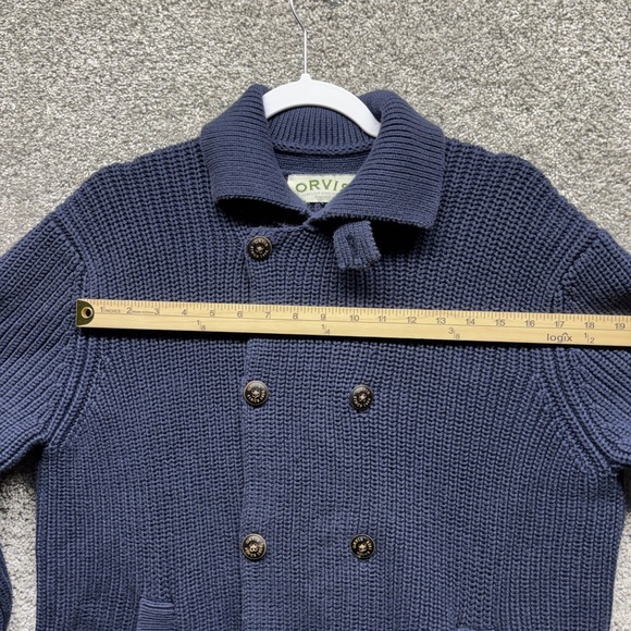 ORVIS Double Breasted Cardigan Sweater Men's Large Cotton Navy Fisherman Grandpa - Picture 8 of 16